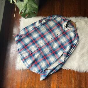 Plaid Flannel Button Up Shirt Regular Fit  Blue & Red Size medium